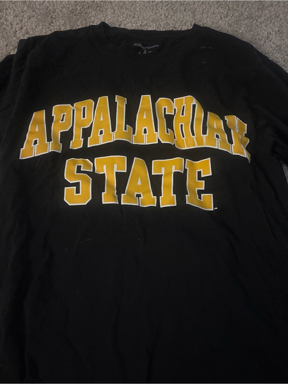 Champion Black Tee with Yellow "Appalachian State" Graphic